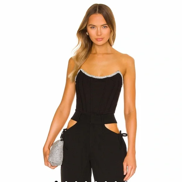 h:ours Sandy Bustier Top With Rhinestone in Black Size M NWT - Picture 2 of 6